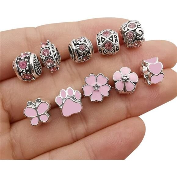 50pcs Pink European Large Hole Beads Resin Rhinestone Metal Spacer Charms DIY Je - Picture 6 of 7